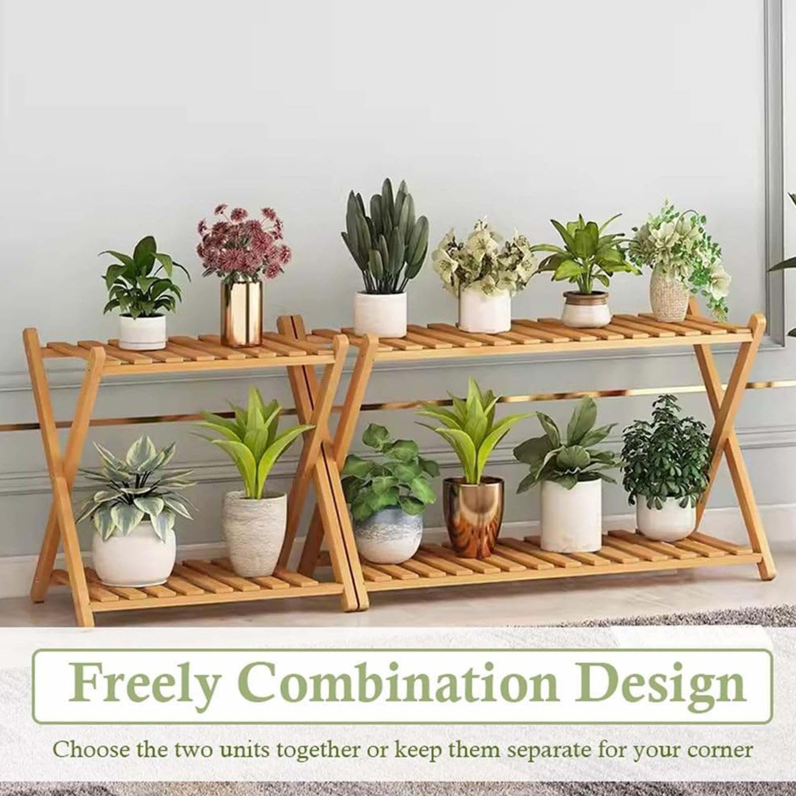 Support en bois d'intérieur Étagère à pots de fleurs 2 niveaux | Présentoir à d'Extérieur et Intérieur Pour Terrasse, Jardin, Porche, Entrée, Salon, Serre, Présentoir De Fleurs Et