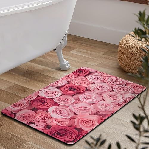 Invuni Alfombra de baño de rosa rosa antideslizante duradera de espuma viscoelástica suave para el día de San Valentín tapete absorbente para ducha