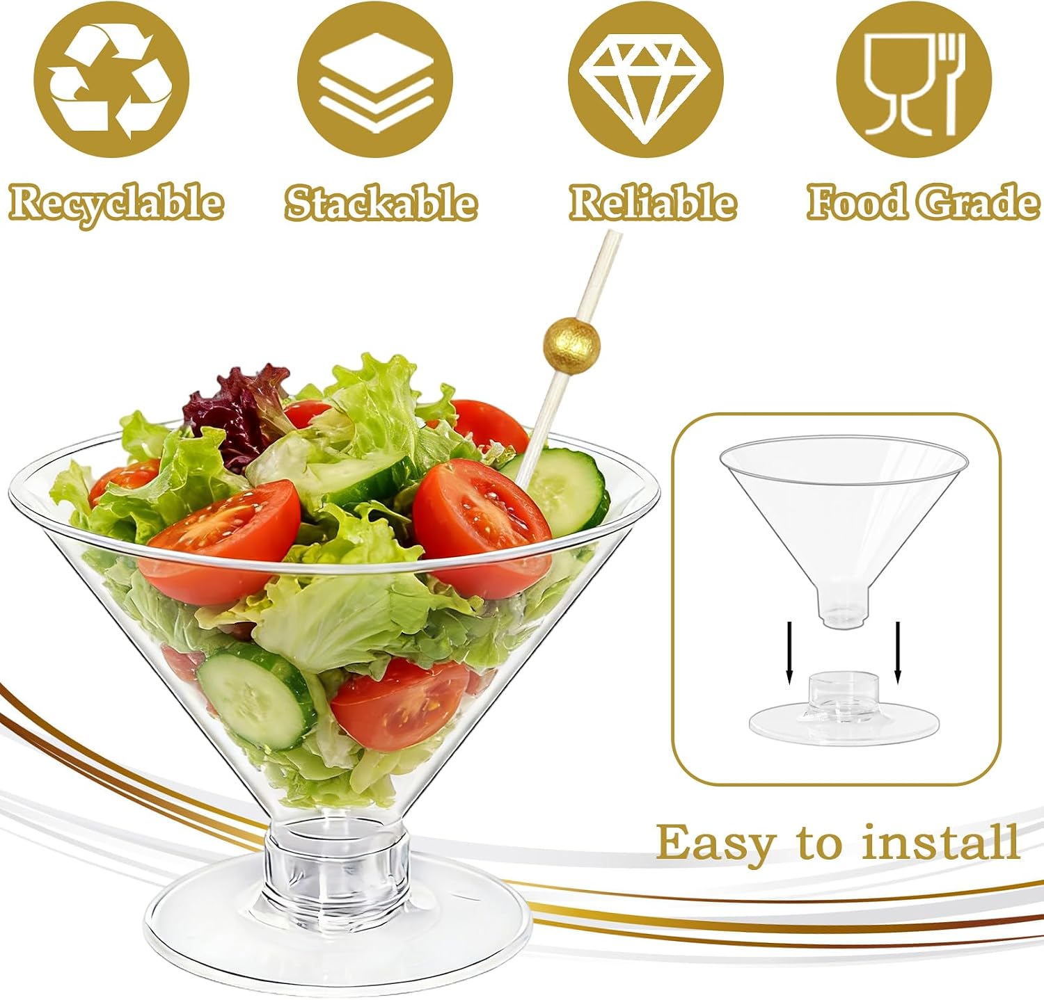 120 Pcs Plastic Martini Glasses,60 Pcs 5 oz Disposable Cocktail Cups with 60 Pcs Cocktail Sticks Bundle,Clear Short Stem Wine Shot Glasses for Party Wine,Champagne,Margarita,Desserts,Appetizers