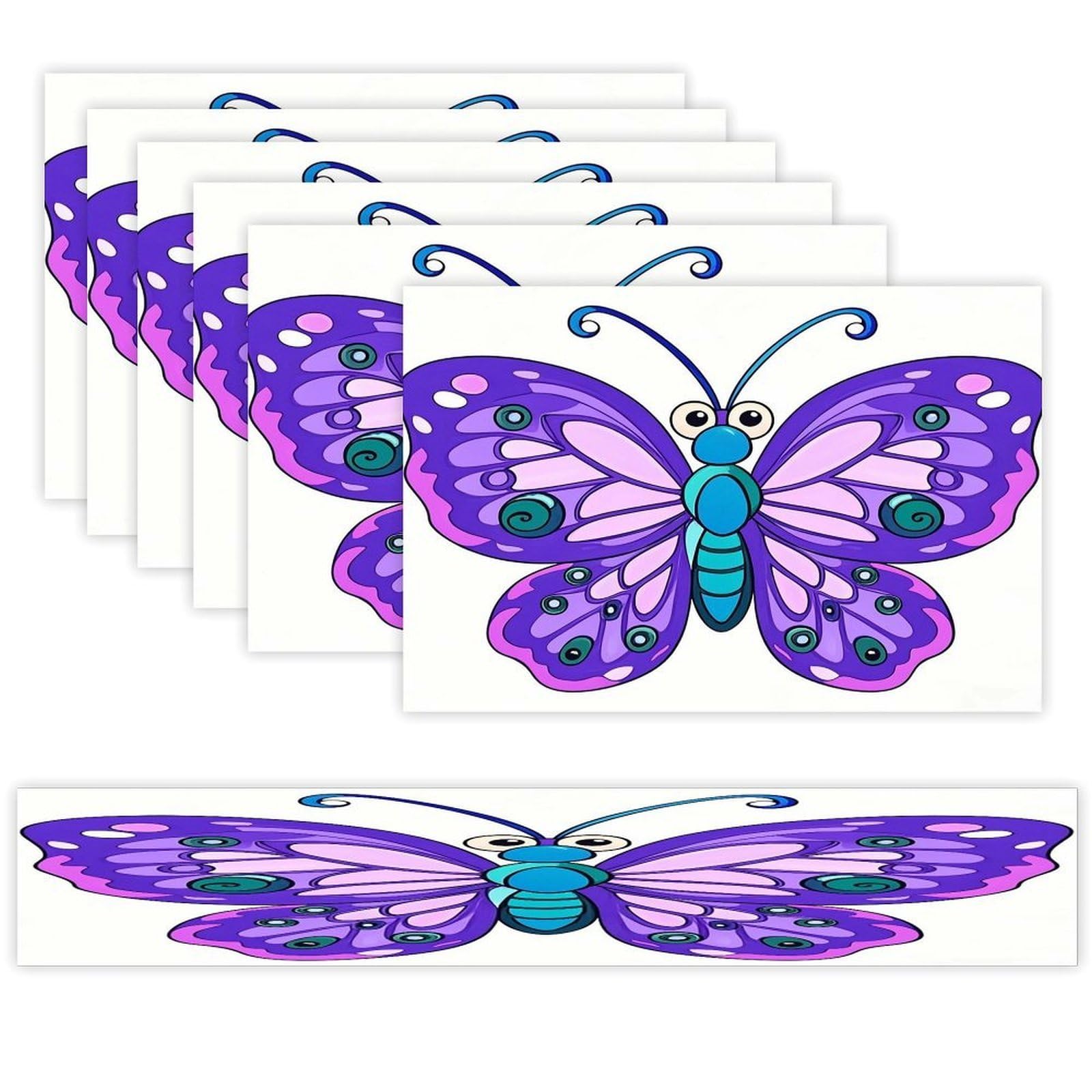 Purple Butterfly Table Runner and Placemats Set of 6 Stain Resistant Heat Resistant Place Mats for Kitchen Dining Table Mats Long Table Runner Modern Art Dining Decor for Daily Use