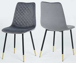 Hallowood Furniture Finley Upholstered Dining Chairs - Set of 2 Dining Chair Dark Grey Velvet Fabric Padded Seat with Black Metal Legs - Chairs for Dining Room, Kitchen, Office & Restaurant