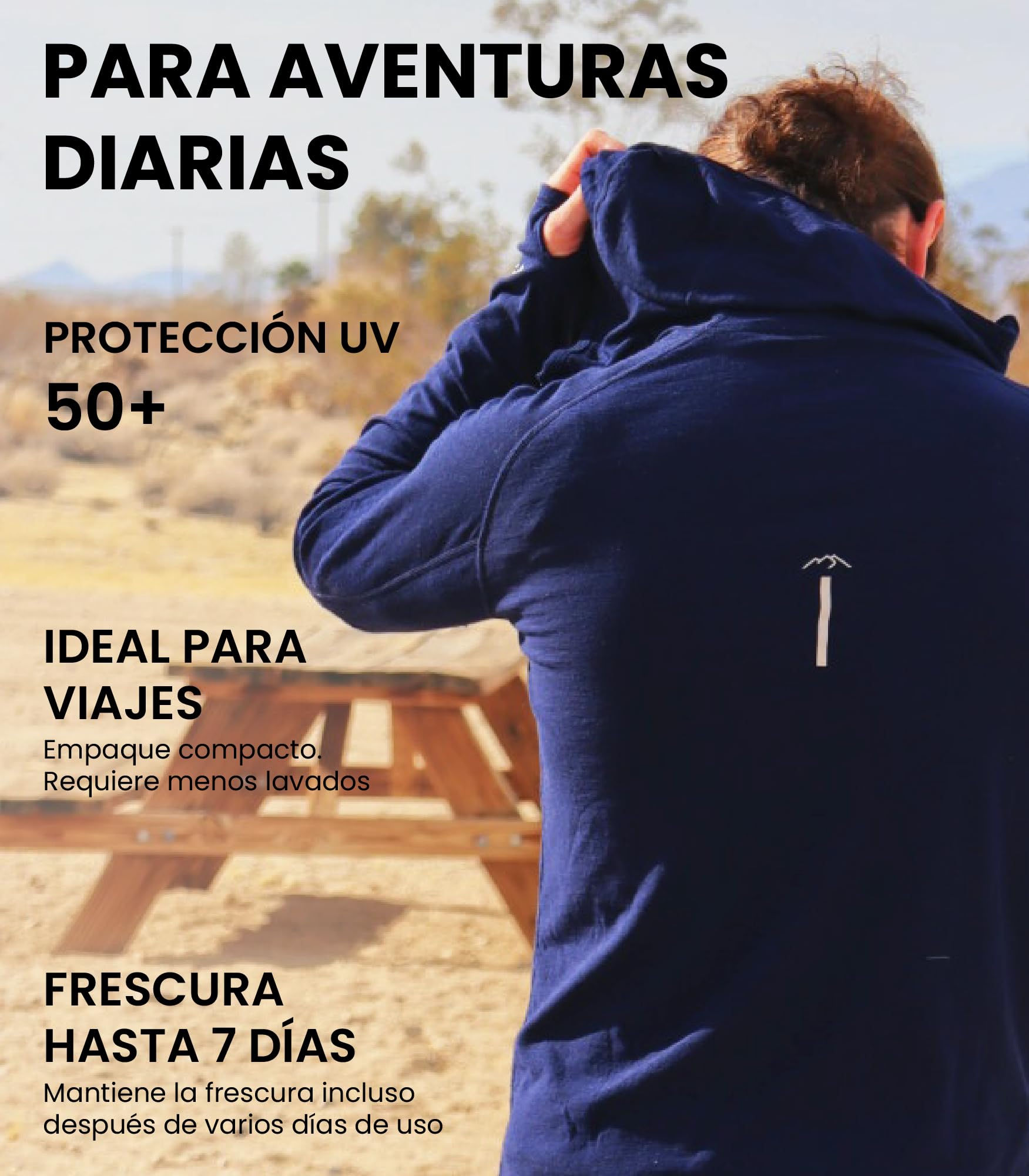 Merino.tech 100% Sudaderas Hombre con Capucha de Lana Merino | Absorbe sudor, capa media ligera para trekking y ocio. No pica, neutraliza olores