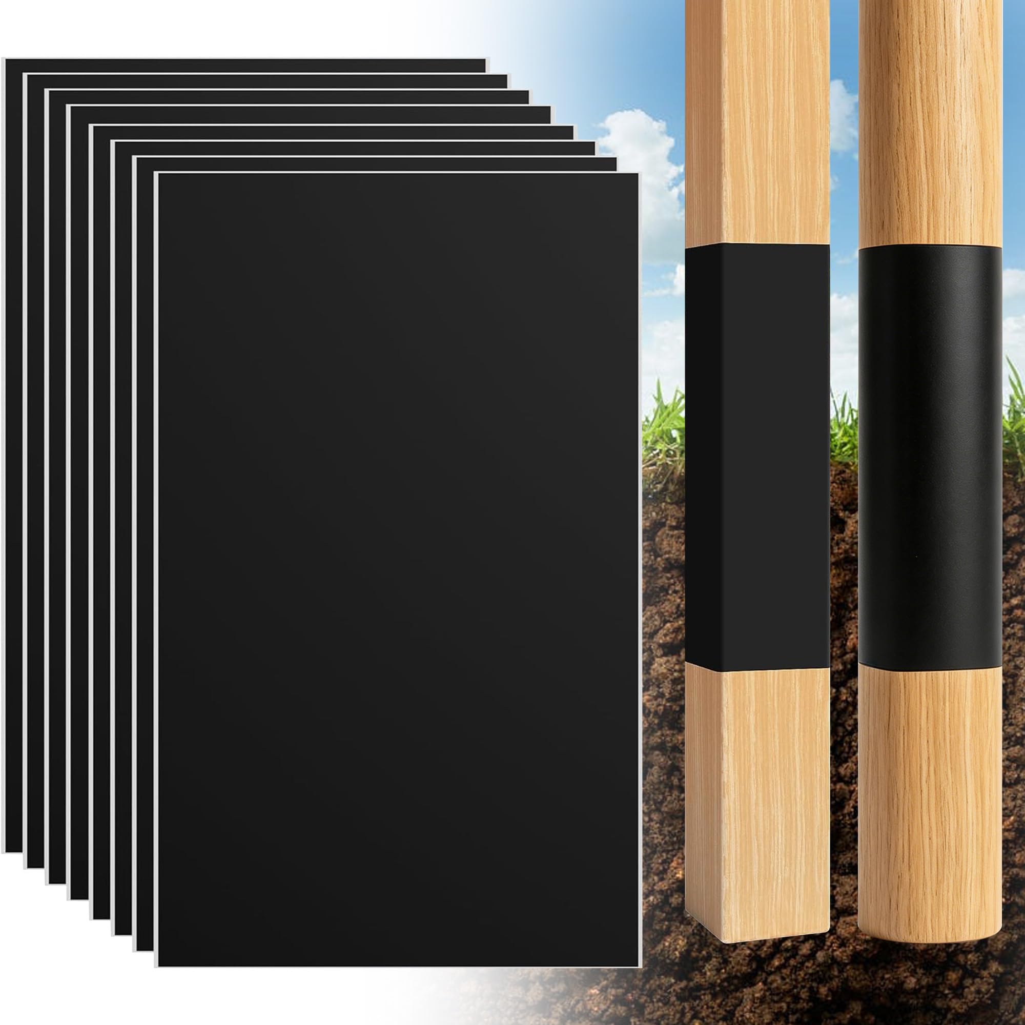 DECOHS 8 Pcs Fence Post Protection, 16.7 x 10.4 Inch Waterproof Fence Rot Protection, Wood Post Sleeve Post Wrap Fits 3" x 3" to 4" x 4" Square and 3"