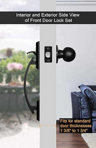 Miniatura 5 de goldenwarm Manija negra para puerta delantera, manija de puerta de entrada y perilla reversible, manija de puerta delantera de un solo cilindro,