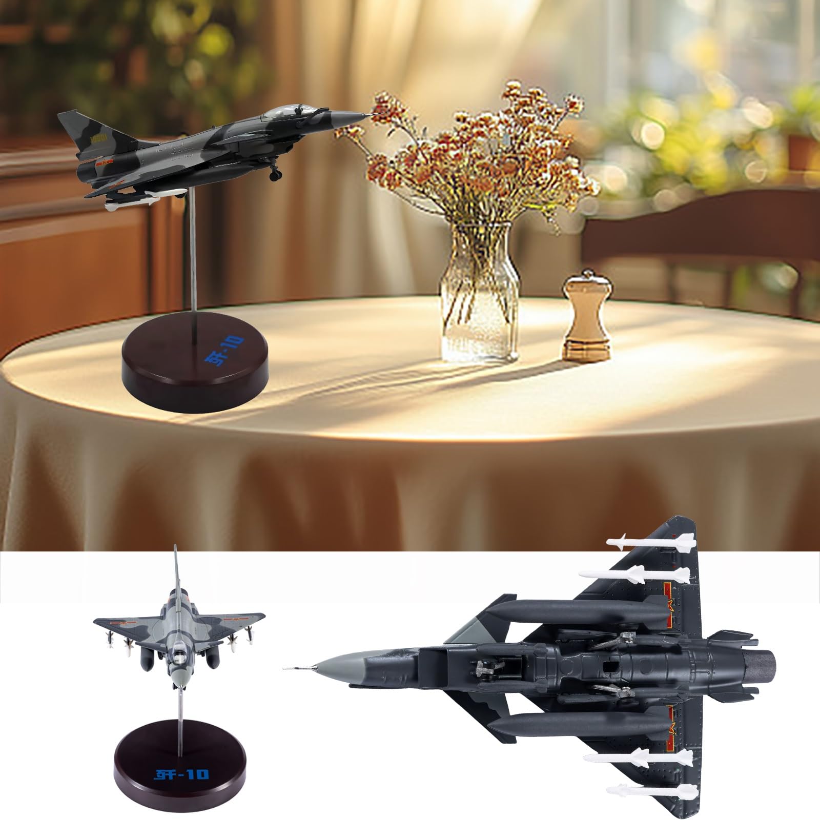 Modello aereo caccia militare pressofuso in lega J10 in scala 1:144 con espositore, regalo collezione realistico appassionati militari gli appassionati aviazione, perfetto for desktop