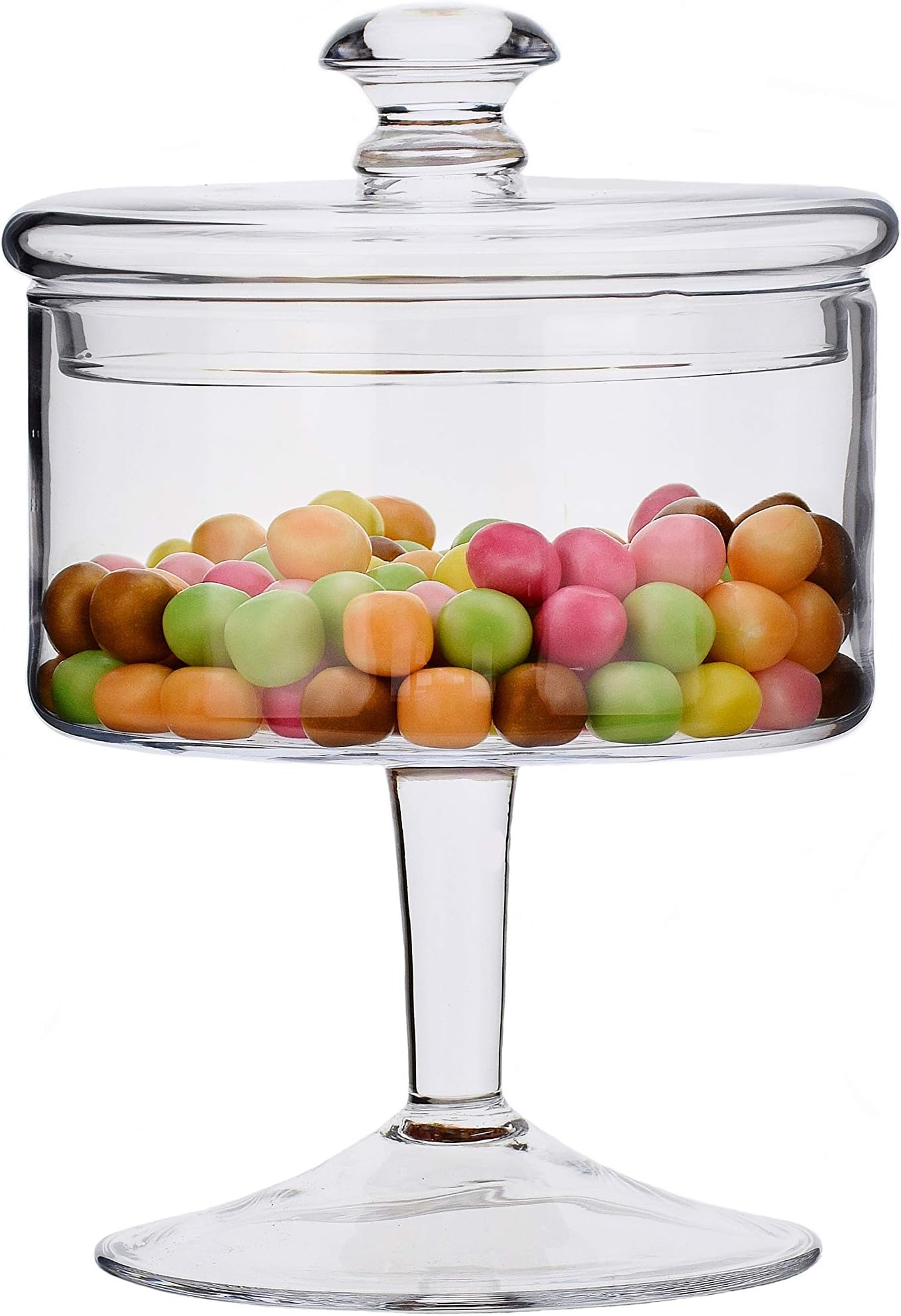 SOLAVIA Clear Glass Hand Crafted 25cm High Stemmed Bonbon Jar | Apothecary Jar