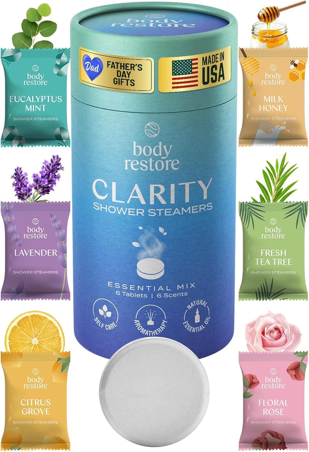 Shower Steamers Aromatherapy 6 Pack – Fathers Day Gift for Dad, Birthday Gifts for Women & Men, Spa Stress Relief & Relaxation Self Care Gifts – Premium Clarity Essential Oil Tablets