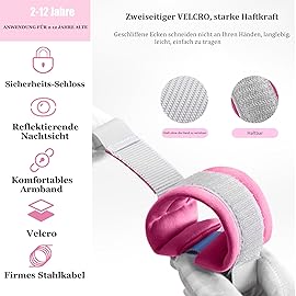 WSZCML Anti Lost Wrist Link,Toddler Harness Walking Leash with Induction Lock,Reflective Child Wrist Leashes for Baby,6.56ft Kids Leash for Supermarket Mall Airport Amusement Park Zoo TravelPink