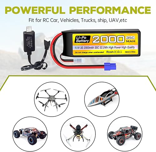 Miniatura 2 de sea jump 3S Lipo Batería 11.1V 2000mAh 35C con enchufe EC2 y cable de carga USB adecuado para RC coche, camión, barco, RC Quadcopter Aircraft,