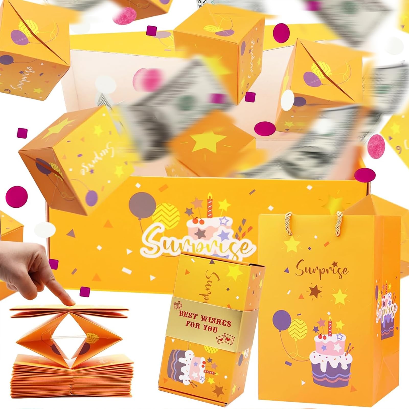 Surprise Gift Box Explosion for Money, Pop-Up Money Gift Box Explosion – Surprise Gift Boxes for Christmas, Birthdays, Anniversaries &amp; Valentine's Day (Birthday A, 10 Boxes)