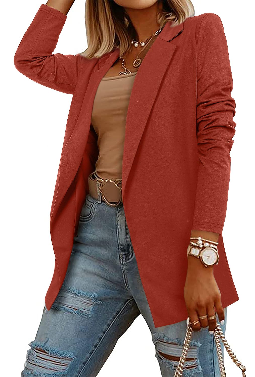 crazy grid Women Casual Blazer Fashion Lightweight with Lined Professional Work Office Suit Jacket, 1-orange Peel, X-Large-picture-19