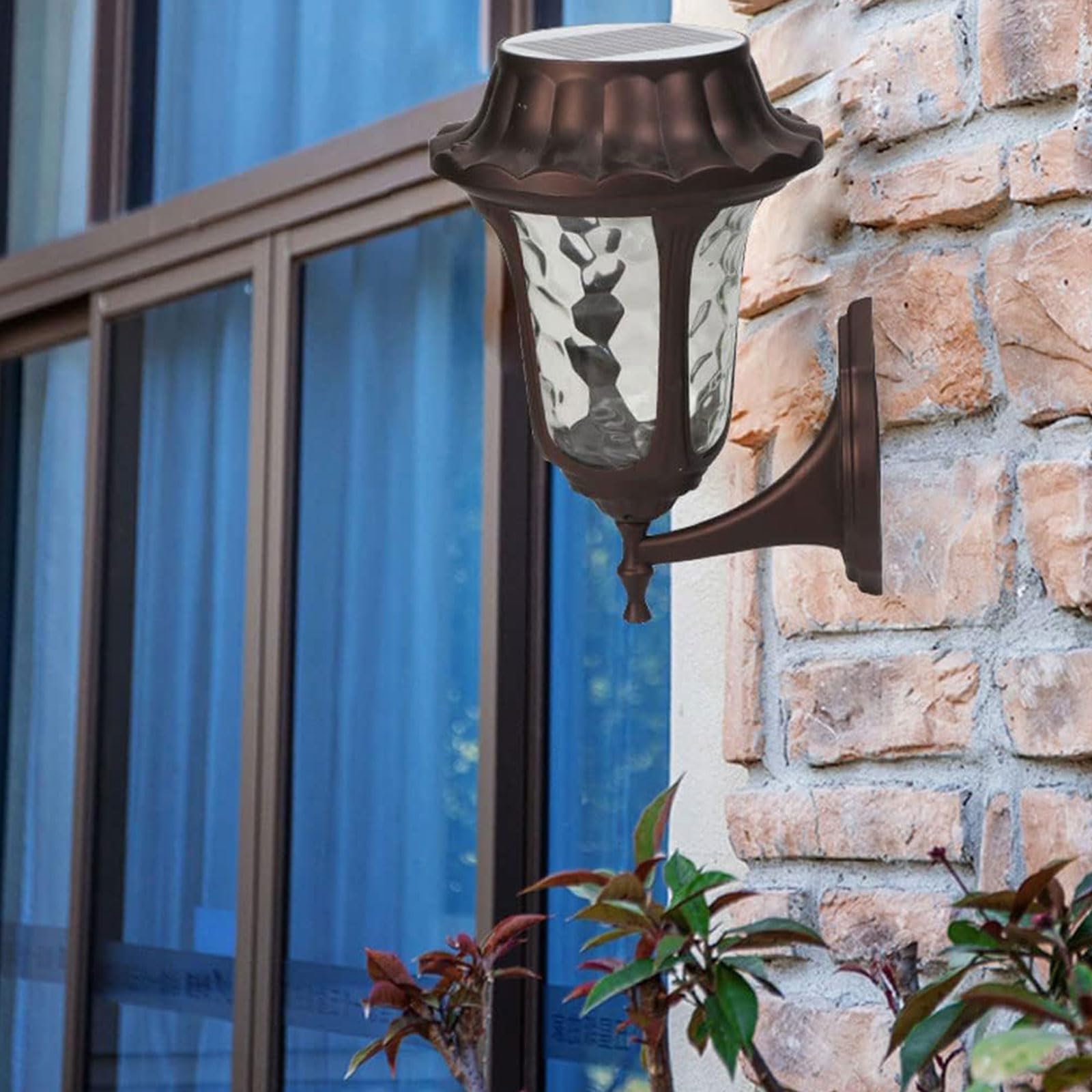 LED Wall Light, Outdoor Wall Sconce Patio Solar IP55 Lamp Exterior Semi-Flush Mount Lighting for Balcony Courtyard Garden