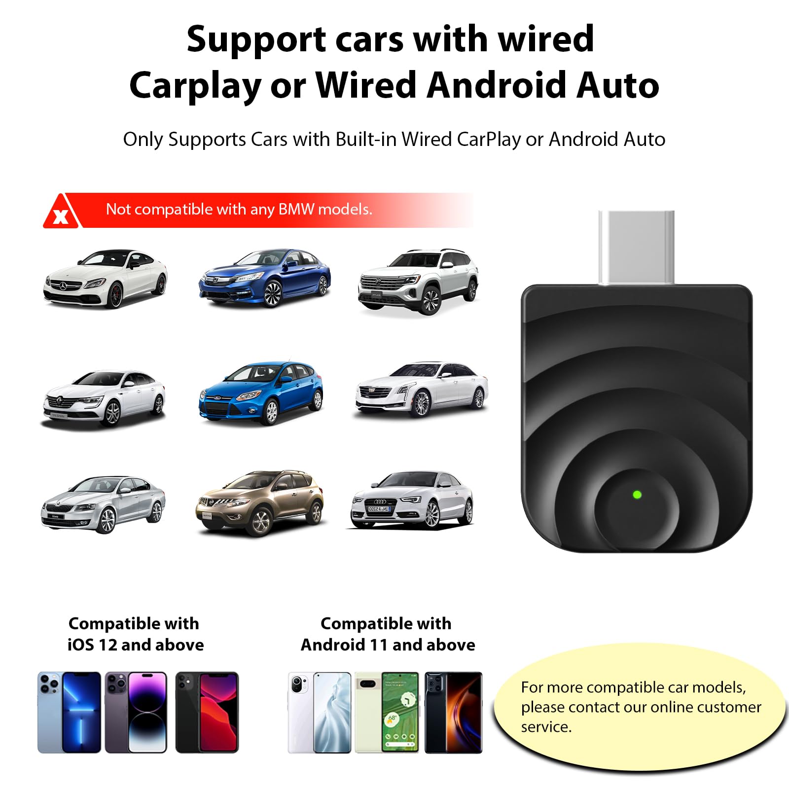 Sunweyer S21 Adaptador Wireless CarPlay y Android Auto – Solo para Coches con CarPlay por Cable | Conexión automática | Actualizaciones OTA(No BMW/Tesla)
