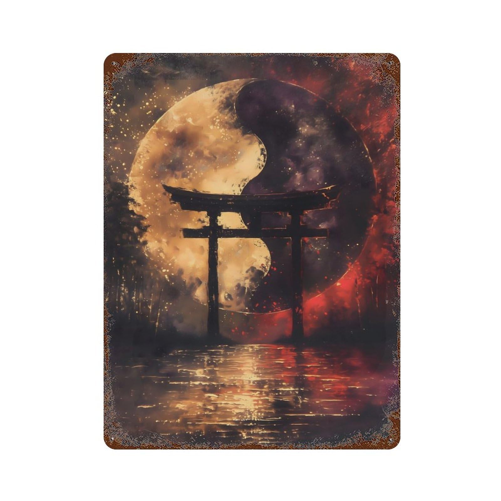 Yin Yang Moon Gate Retro Metal Sign 15.7"x11.8", for Garage, Bar And Workshop Decor, Shabby Chic Decor