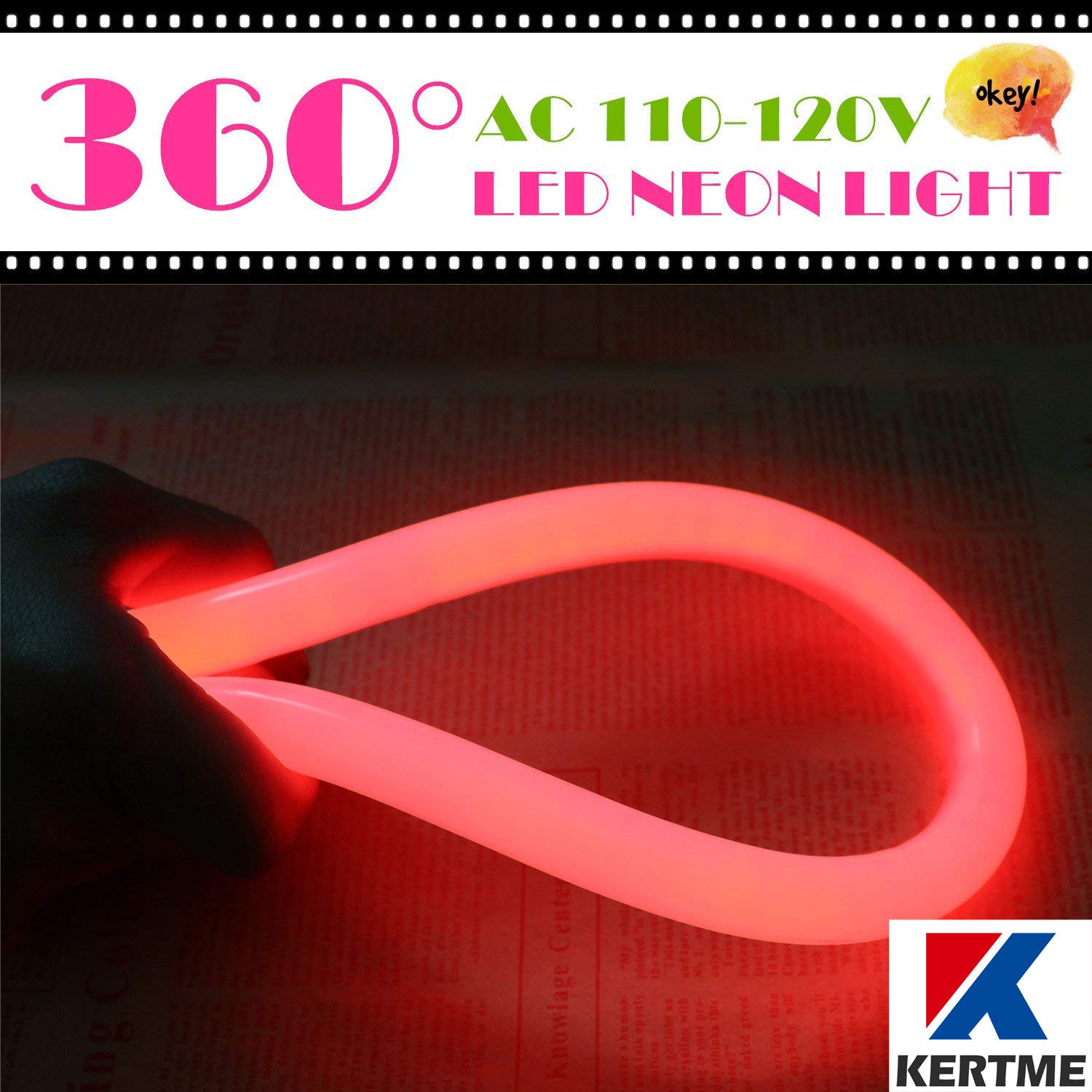 360 ° Neon-LED-Typ AC 110–120 V 360 Grad Neon-LED-Lichtleiste, flexibel/wasserdicht/dimmbar/Multi-Modi-LED-Lichtschlauch + Fernbedienung für Haus/Garten/Gebäudedekoration (20 m, Rot)