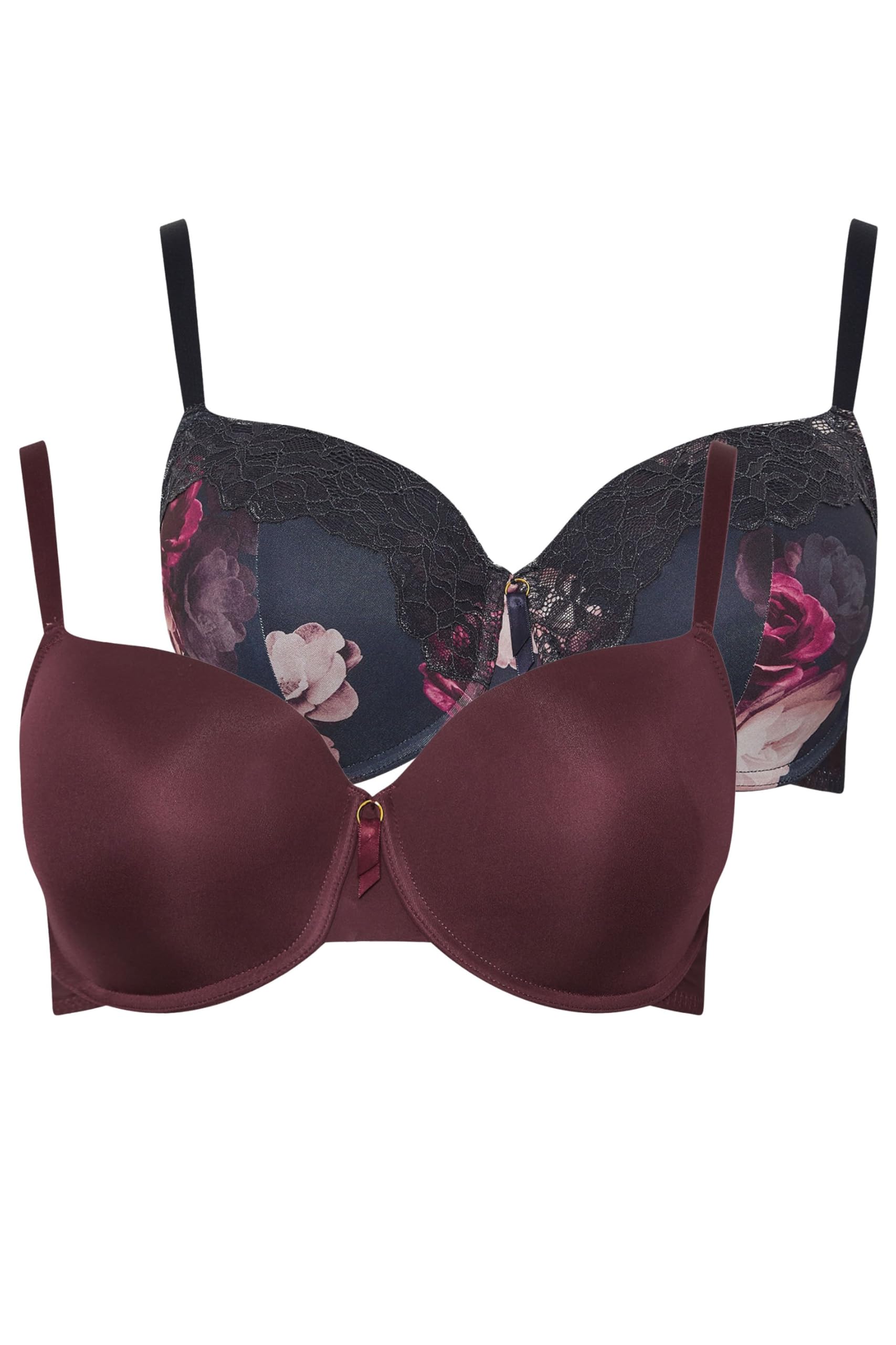 Yours Women's Dark Navy 2 Pack Floral Print T-Shirt Bras In | Size: 46D