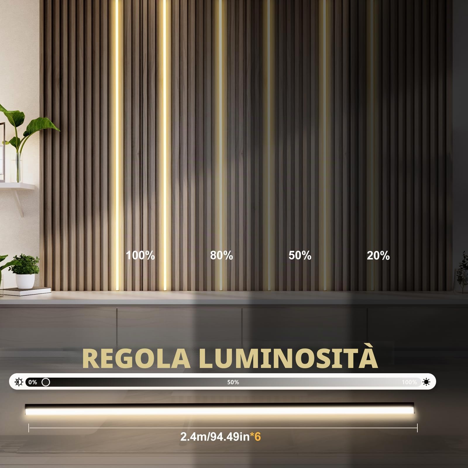 WMLBK LED nero per pannelli acustici, 2,4 m, pannelli acustici integrati, striscia LED flessibile, 12 × 12 mm, accessori per pannelli acustici (2 pezzi)