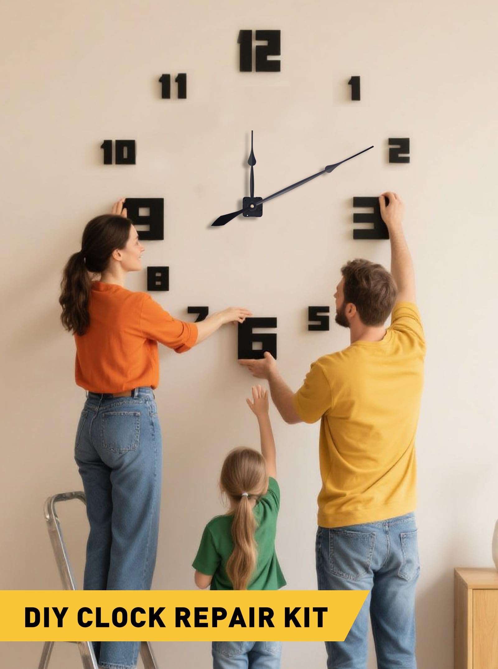 high torque clock movement with 17.7" clock hands - large wall clock motor replacement for 36" to 50" diy clocks - battery-operated, clock mechanism kit