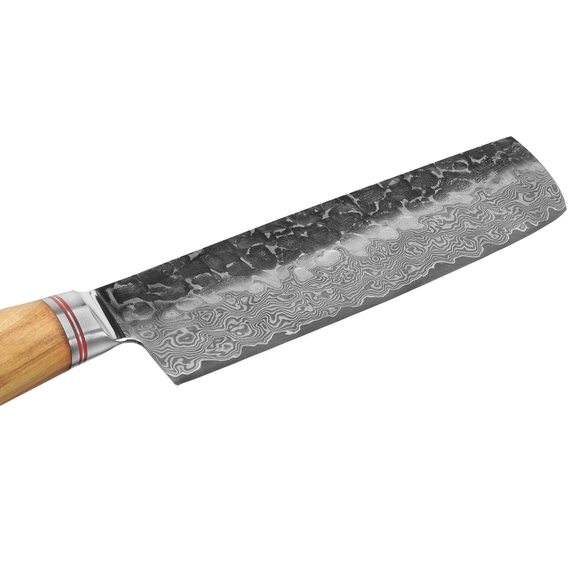 WAKOLI Couteau Nakiri de Cuisine en Damas, 17,5 cm, Manche en Olivier