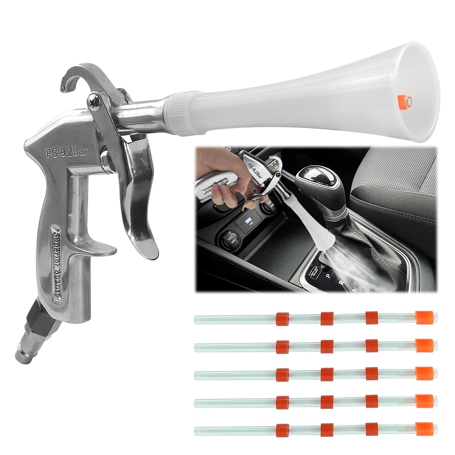 Pistola de Aire para Compresor, Pistola Compresor de Aire con 5 Piezas Mangueras, Pistola de Limpieza de Aire Comprimido en Seco para el Cuidado Interior de Coches