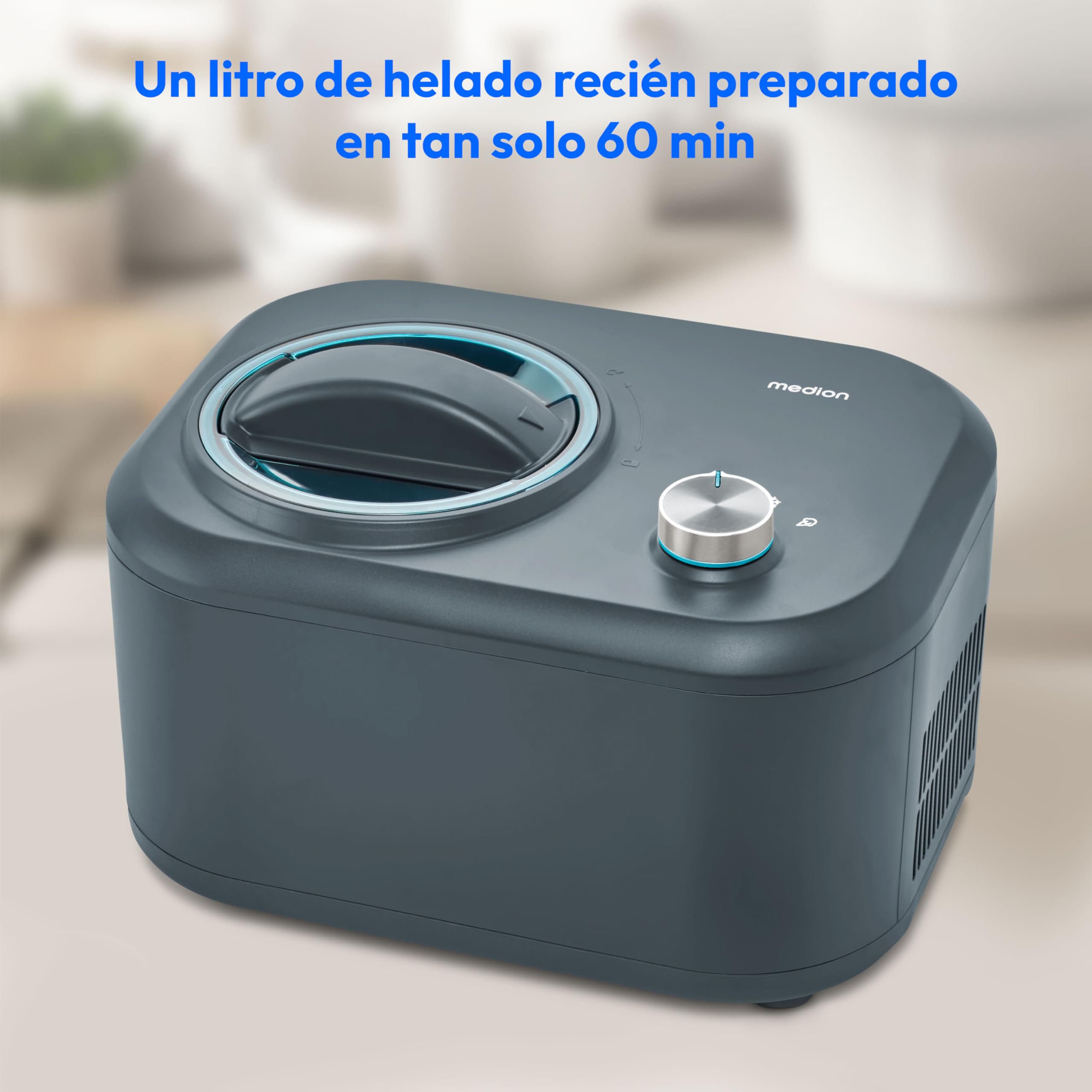 MEDION Heladera con compresor (autorefrigerante, ideal para helado, yogur helado y sorbete, 1 L, 100 W, recipiente de aluminio, MD10169)