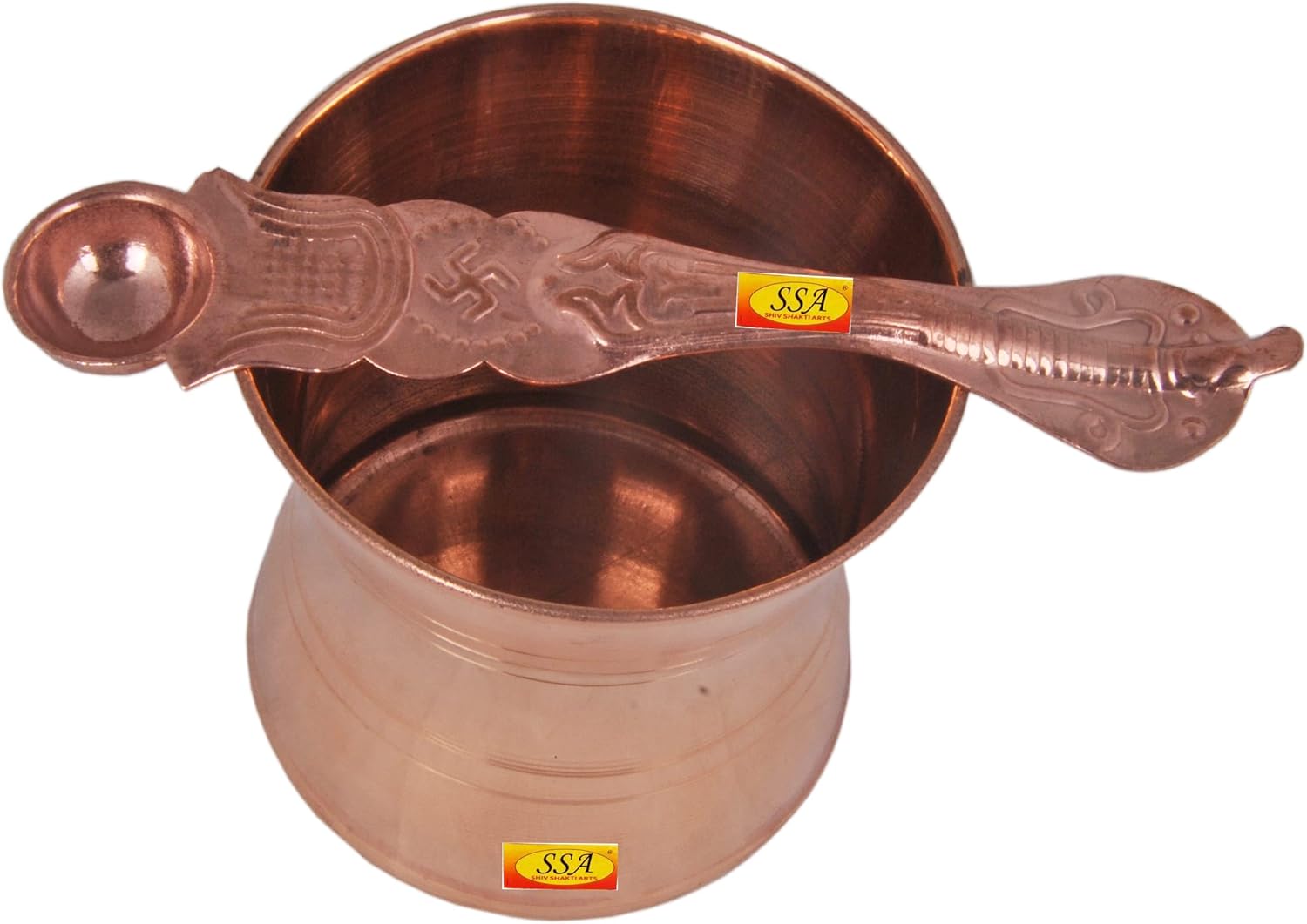 Shiv Shakti Arts® Pure Copper Puja Patra | Punch Patra | Jal Patra with Achmani Spoon Set for Poojan Purpose. (Big)