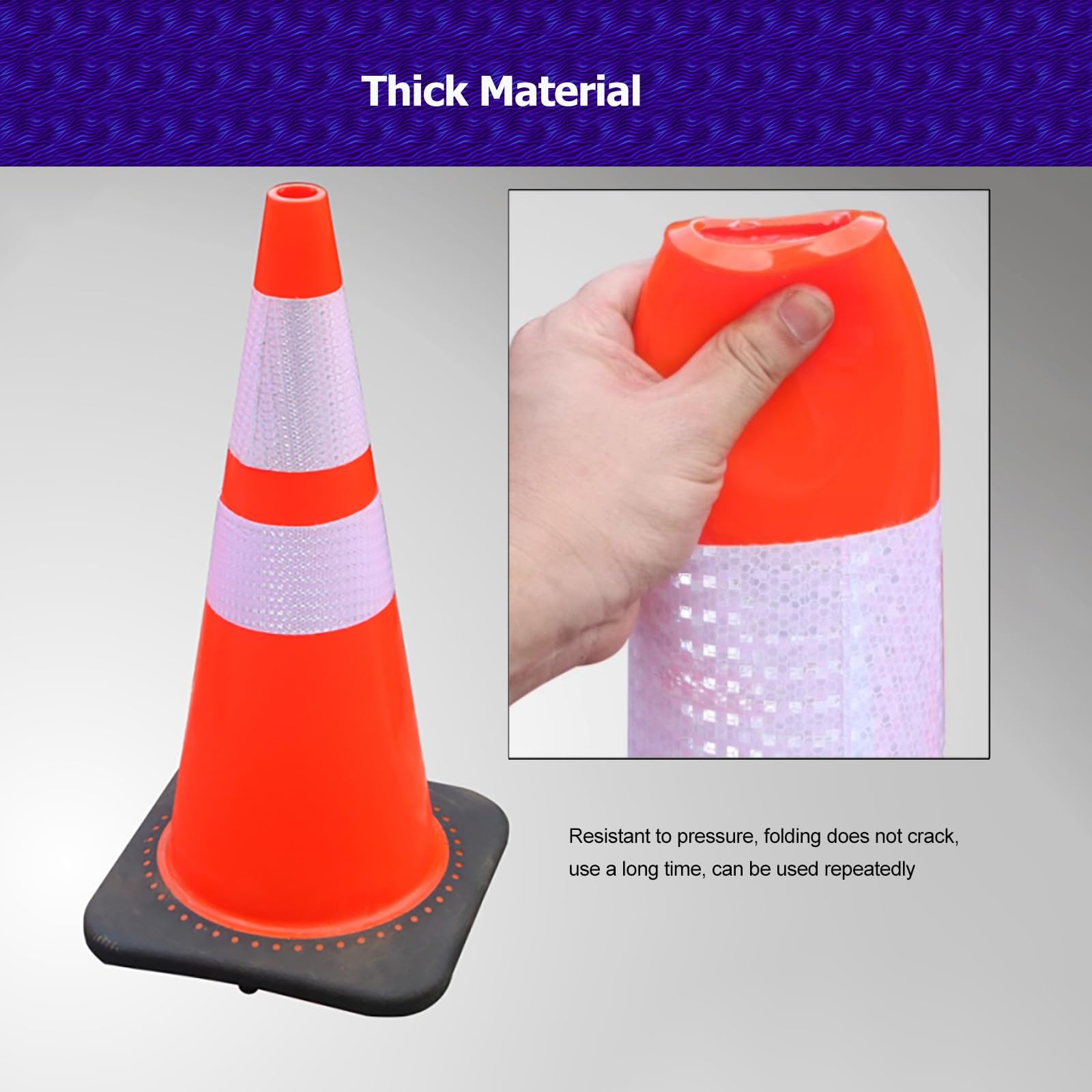 Poste señalizacion trafico 8 paquetes de conos de seguridad para estacionamiento en carretera, base de PVC, cono de tráfico de plástico flexible con collares reflectantes, para el hogar/calzadas(70cm/
