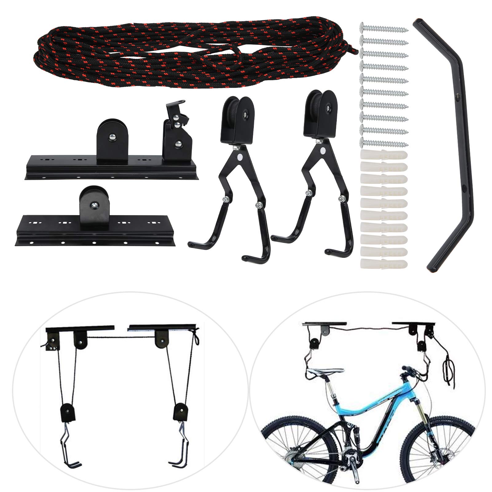 Ascenseur de Plafond pour Cycle | Capacité de 60 kg – Économie de Stockage | Système de poulies pour Deux Roues/Kayaks/échelles | Caoutchouc - Revêtement de Protection -