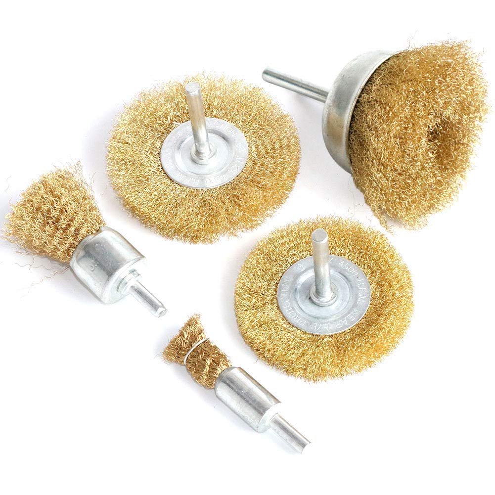 MLD 5-Piece Wire Brush Set with 1/4-Inch Brushes Polishing Wheels Set For drill Rotary Tool (set of 5, Color-Golden & silver, Material- Brass/steel)