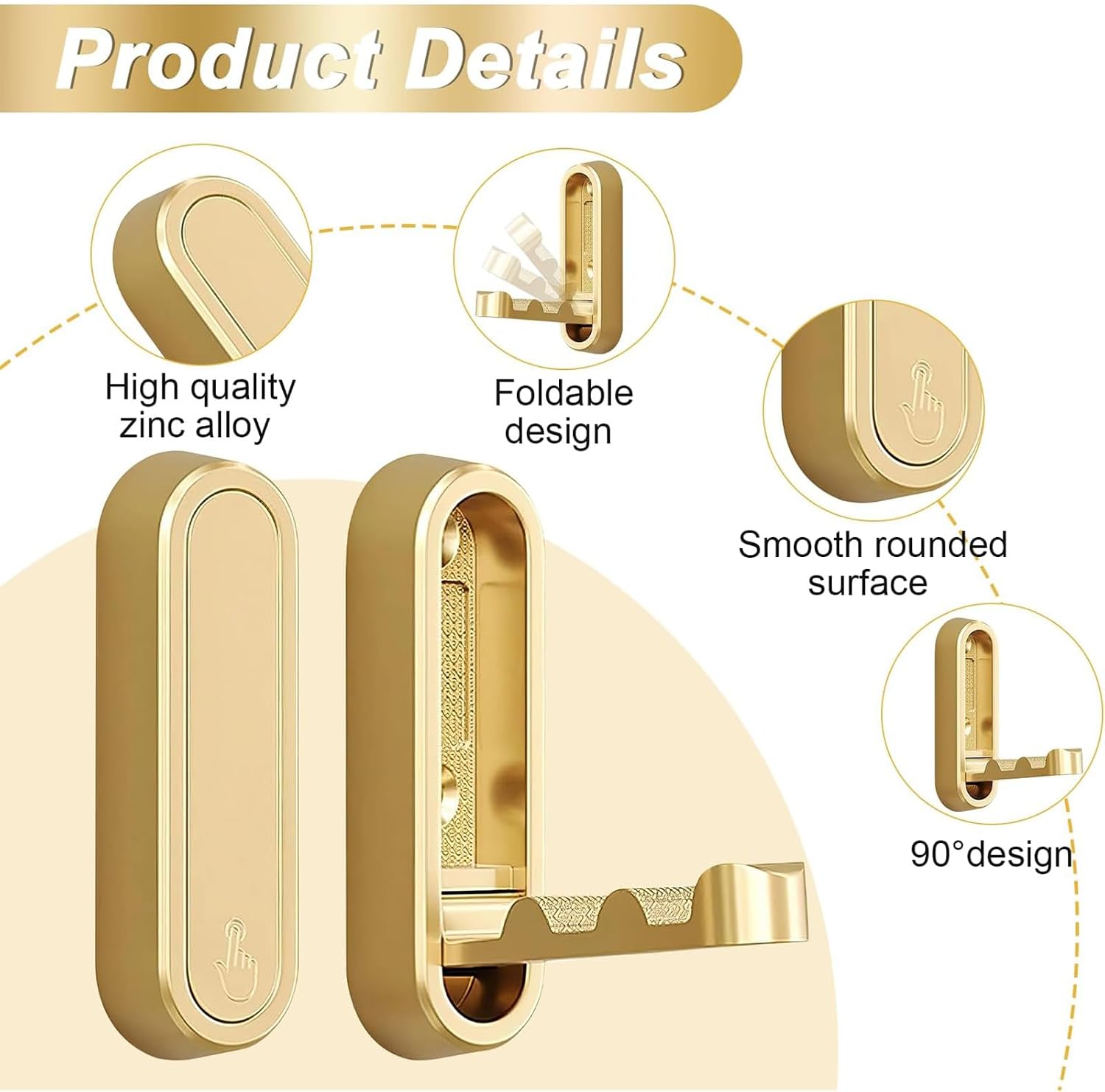 2 Pack Gold Foldable Wall Hooks for Hanging Coats, Towels, Bags