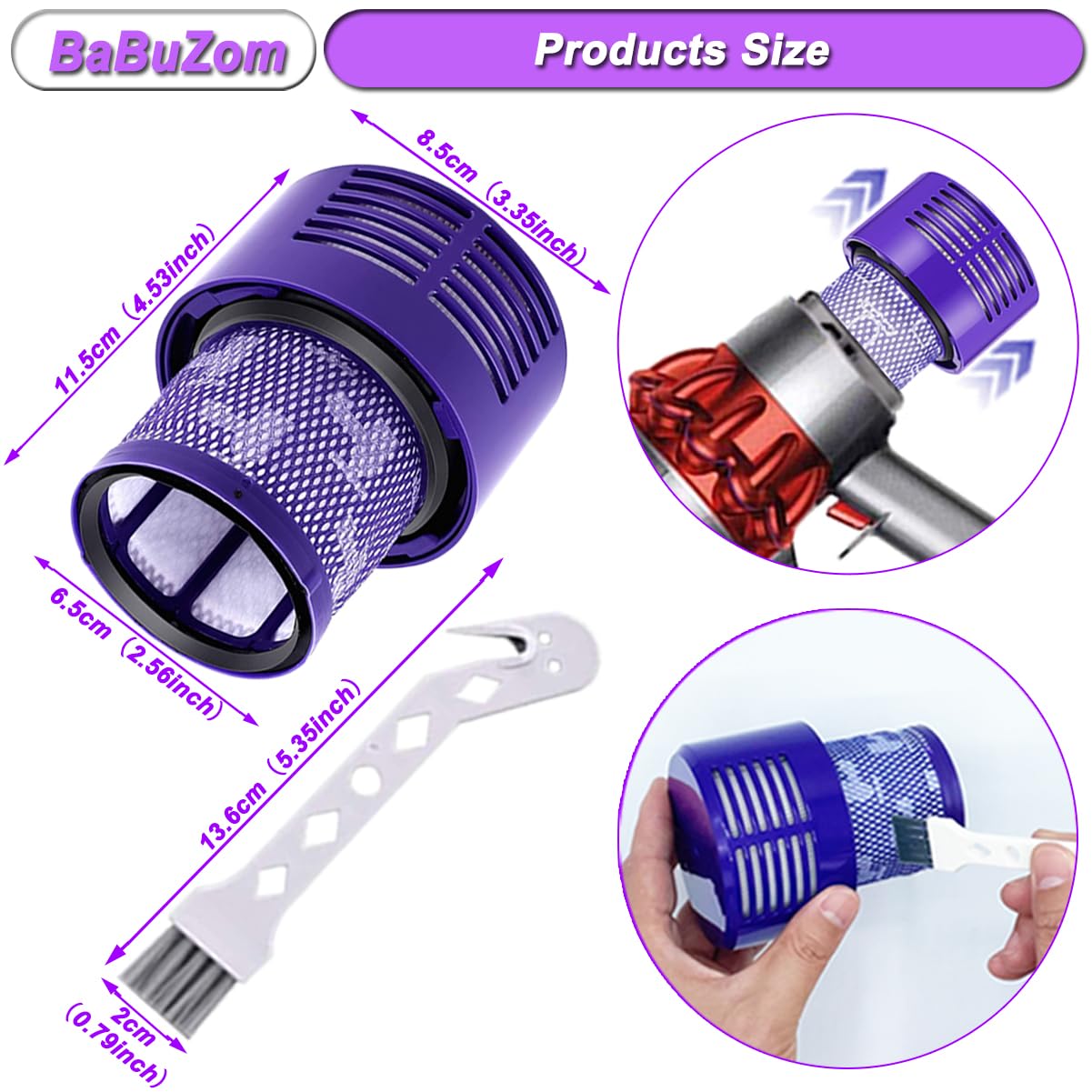 BaBuZom Dyson V10 SV12 için filtre, yıkanabilir tekrar