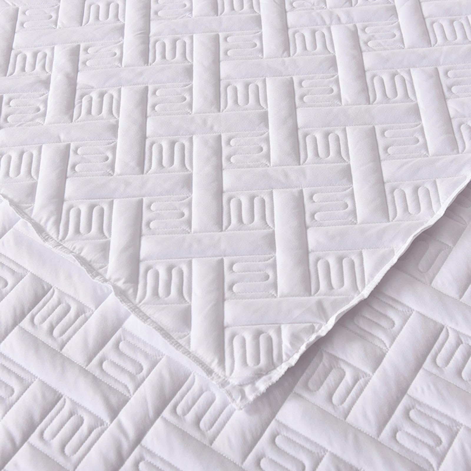 Coprimaterasso trapuntato impermeabile con cerniera, traspirante e spesso, con angoli elasticizzati, bianco, per letto singolo/matrimoniale/king size, 150 x 190 + 20 cm
