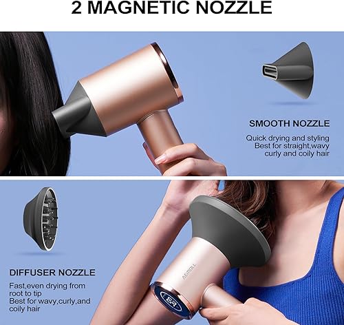 Miniatura 6 de Secador de pelo, 110000 rpm, secador de soplado iónico negativo profesional de bajo ruido, secado rápido, cuidado de iones negativos, control de