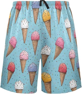 Summer Mens PJ Pajama Pants Bottoms,Ice Cream Cones Sprinkles Tropical Soft Sleep Shorts Sleepwear with Pockets for Men Athletic Workout XL