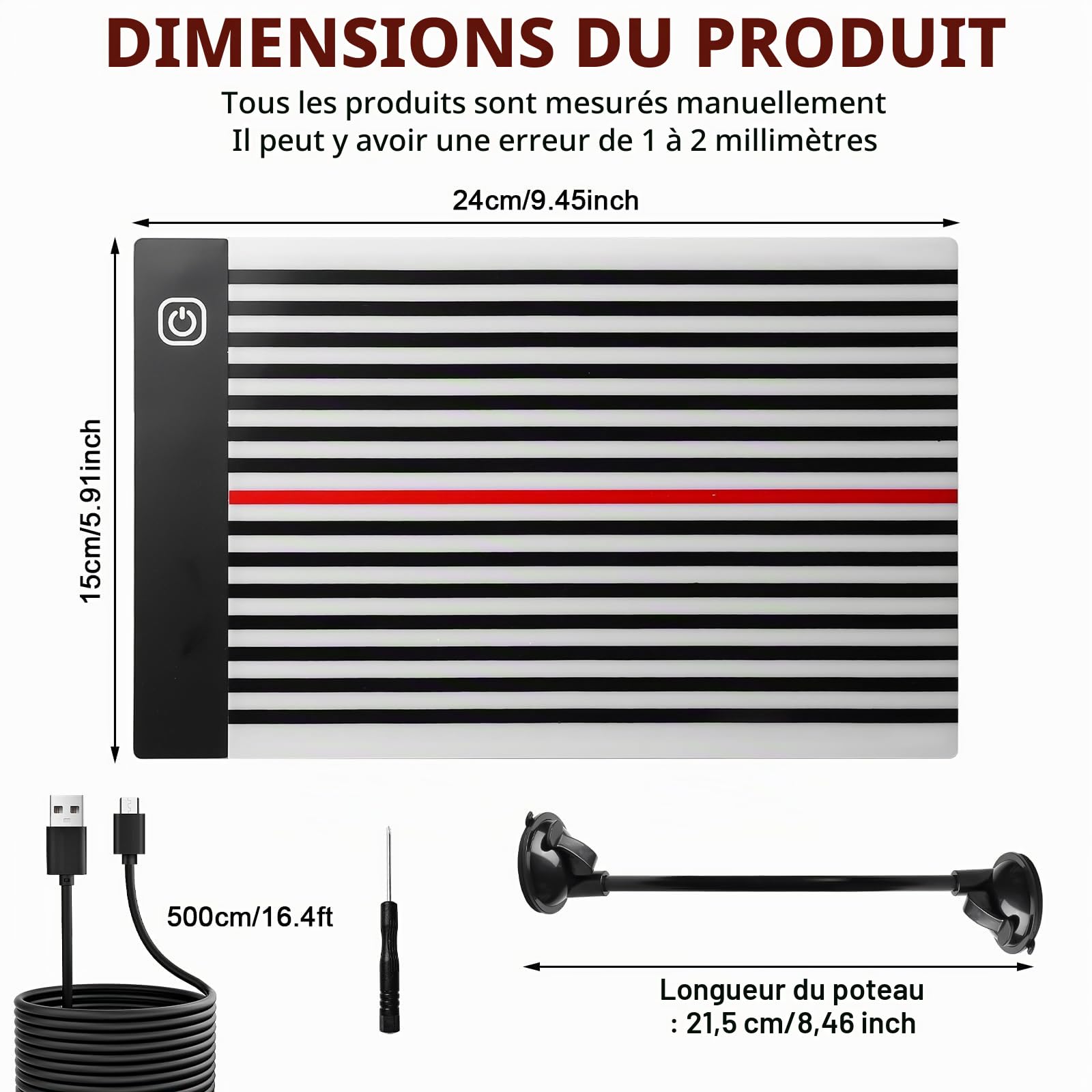 Lumière pour réparation de bosses sans peinture, lumière de réparation de bosses panneau LED avec support réglable, lampe d'inspection USB de bande de carrosserie et panneau réflecteur LED kit de