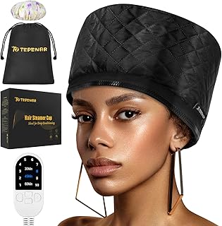 Gorro térmico aprimorado para condicionamento de cabelo, vaporizador de cabelo elétrico para cabelo afro natural, gorro térmico portátil para uso doméstico (preto)