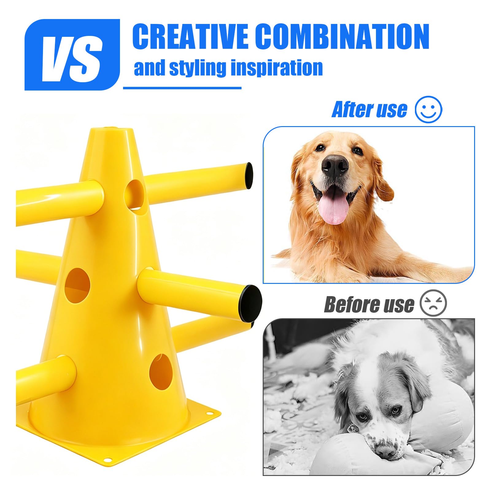 Agility Set Hunde – 10 Kegel + 5 Stangen, 23 cm Höhe, Cavaletti Hund für Koordinationstraining, Hunde Agility Set vielseitig einsetzbar, auch für Hobby Horse Parcours