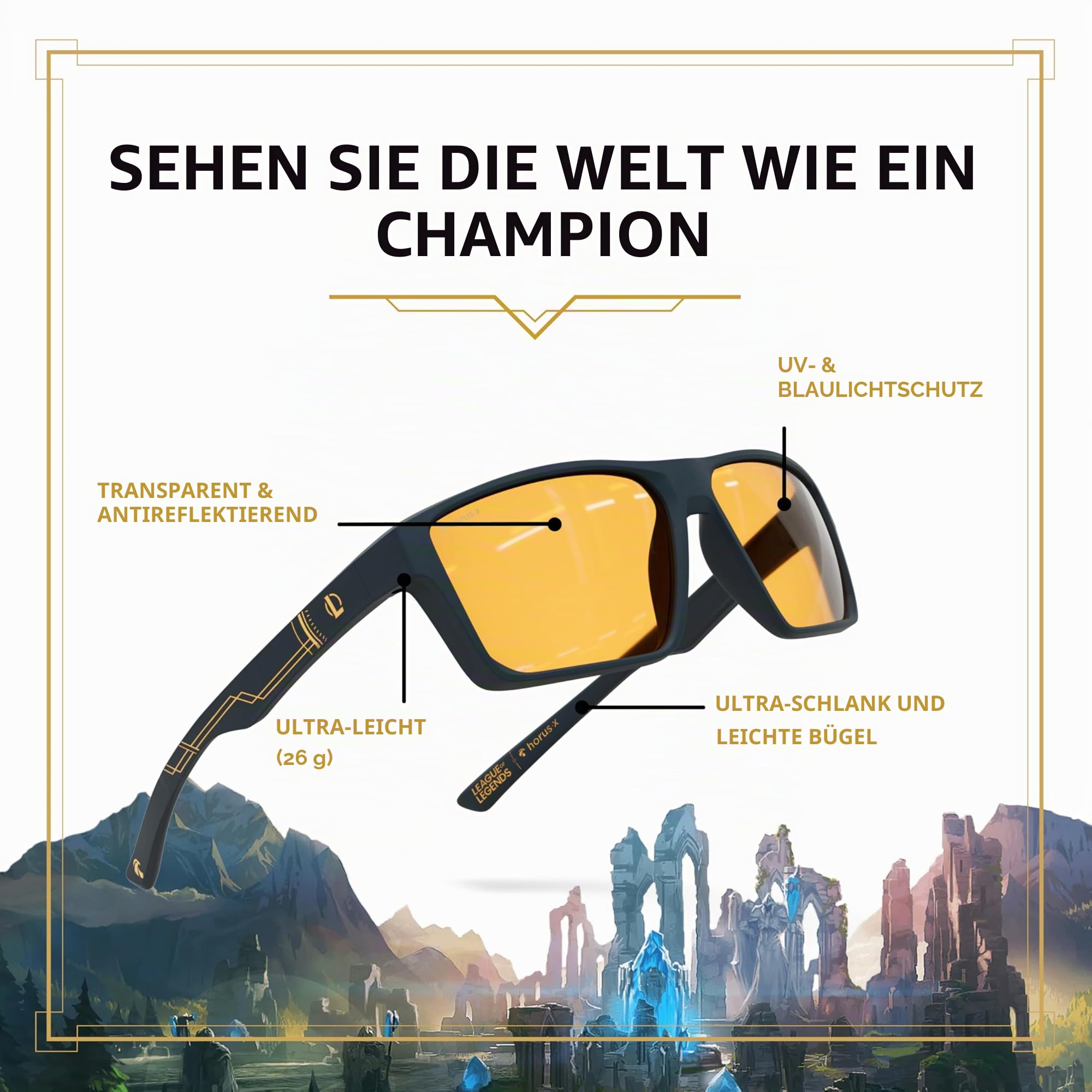 Horus X • Blaulichtfilter Brille Herren Damen | Blue Light Glasses | Gegen Ermüdung & Augenbelastung | Gaming Brille V3