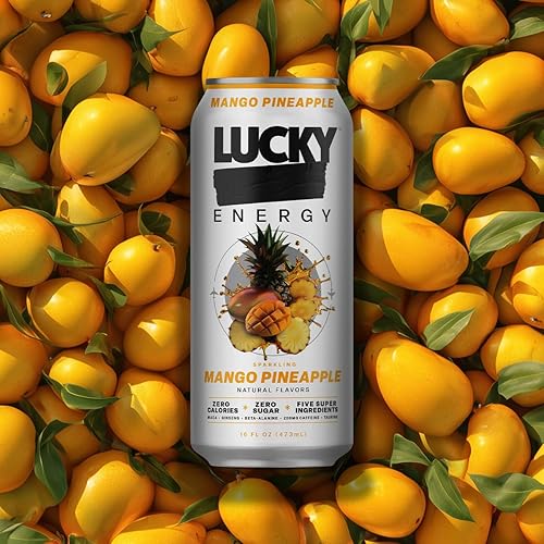 Miniatura 4 de Lucky Energy Bebidas energéticas sin azúcar, mango y piña, latas de 16 onzas (paquete de 12) Bebida energética saludable, sin azúcar con maca,