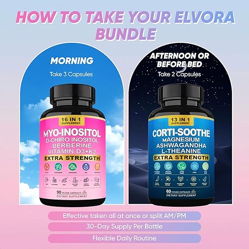 Miniatura 2 de Paquete de suplementos de cortisol y mio-inositol, apoyo al estrés y salud metabólica, 60 y 90 cápsulas vegetales con cortisol, mio-inositol,