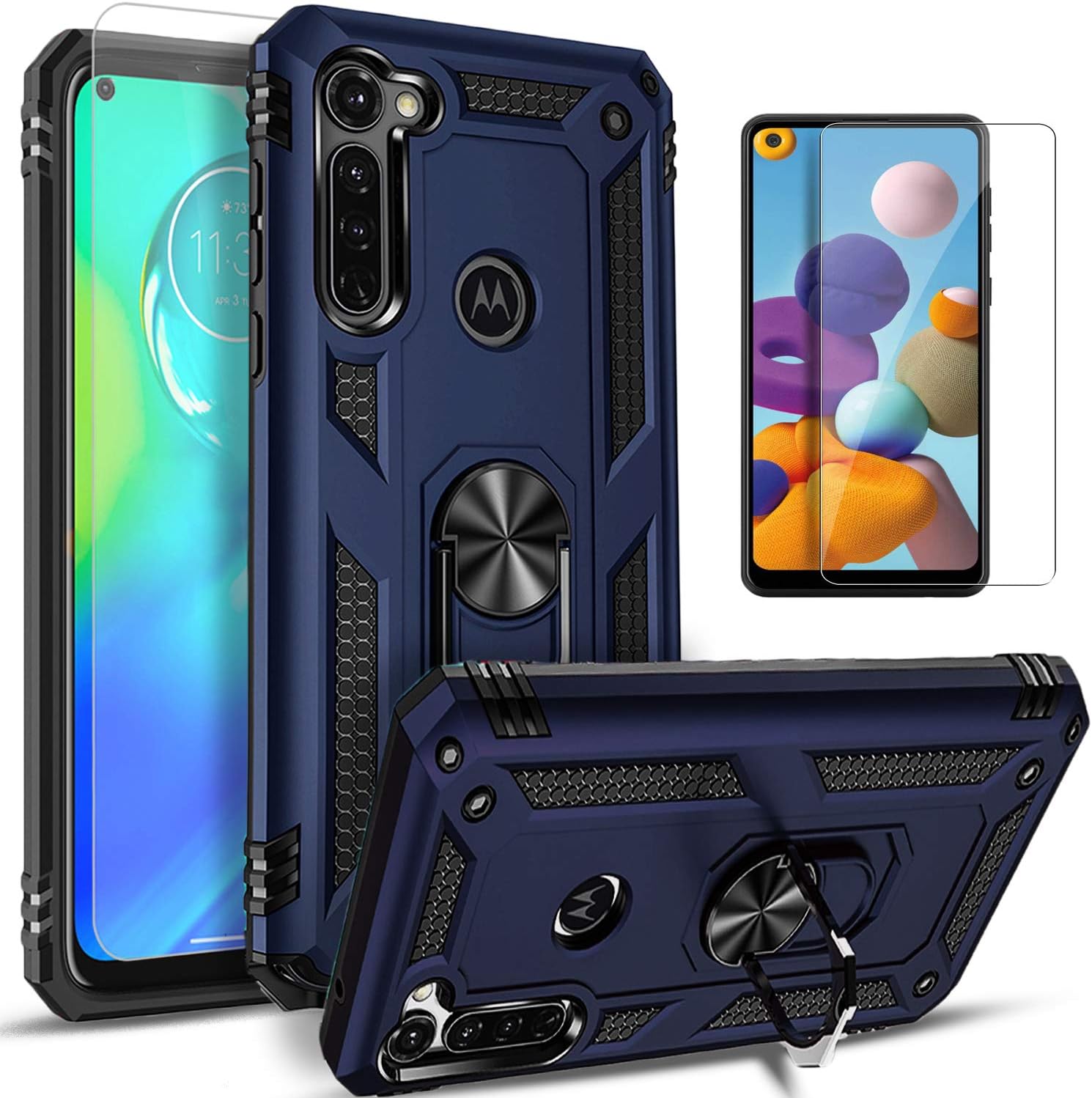 Moto G Stylus Case, [NOT FIT Moto G Stylus 2021/G Stylus 5G ], With [Tempered Glass Protector Included], STARSHOP- Dual Layers Rotatable Ring Kickstand Drop Protection Cover - Blue