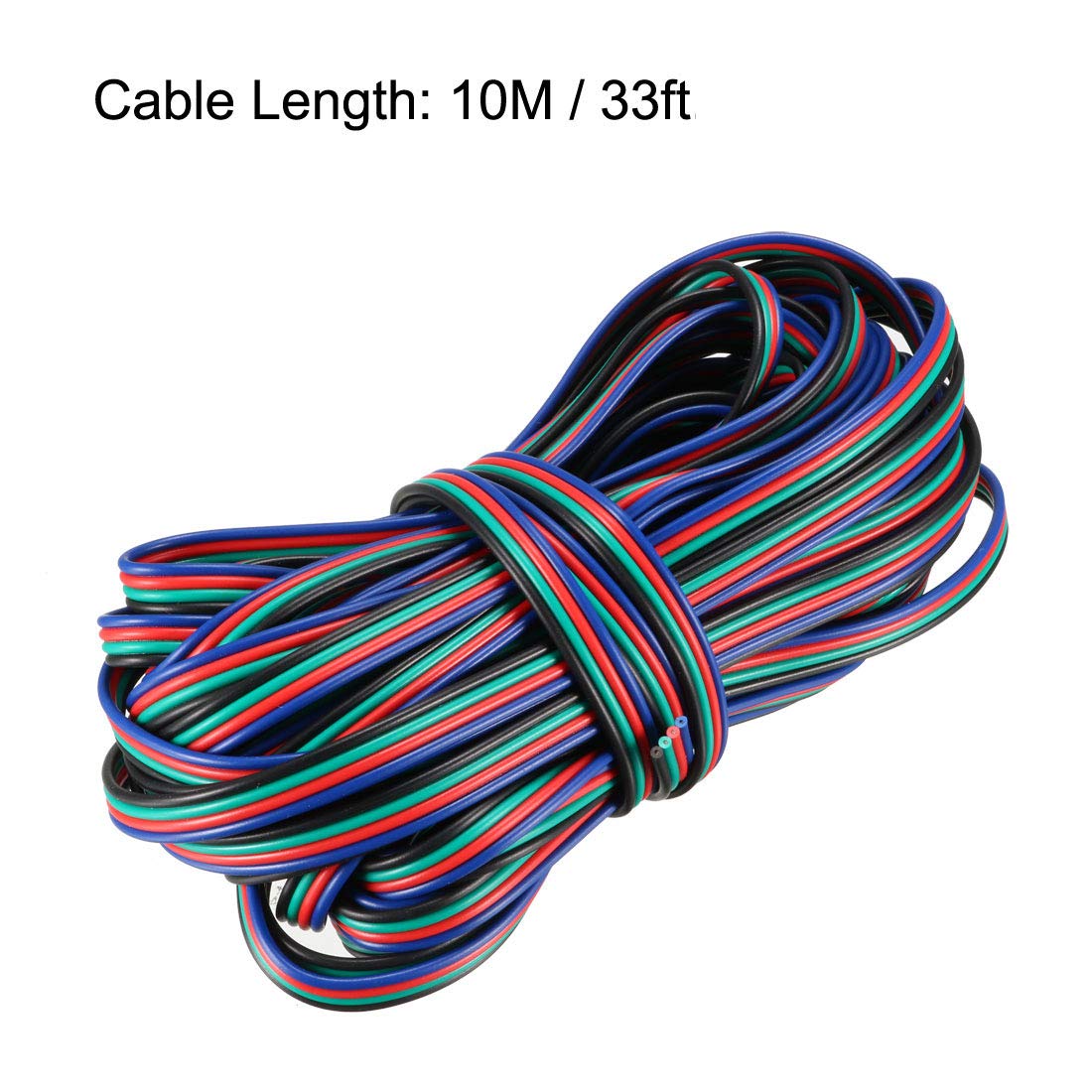 uxcell RGB Wire 22AWG 4 Pin 4 Color Extension Cable Line for LED Strip 5050 3528 Cord 33ft / 10m