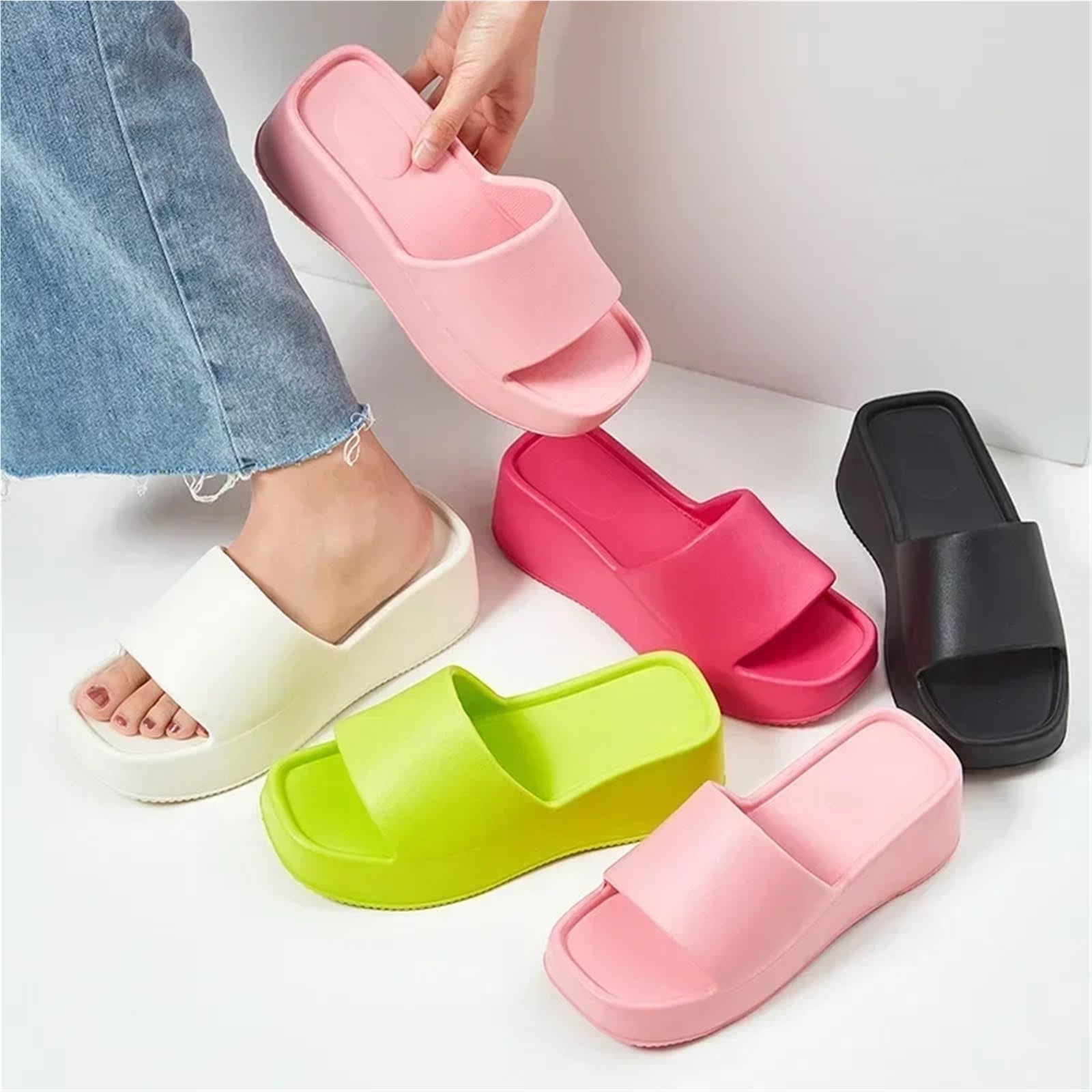 Ciabatte Donna Estive Ciabatte estive da Donna in Eva, con Fondo Spesso 6 cm, da Indossare in casa e in Occasioni Casual, con Una Parola in evidenza(Black,38-39)
