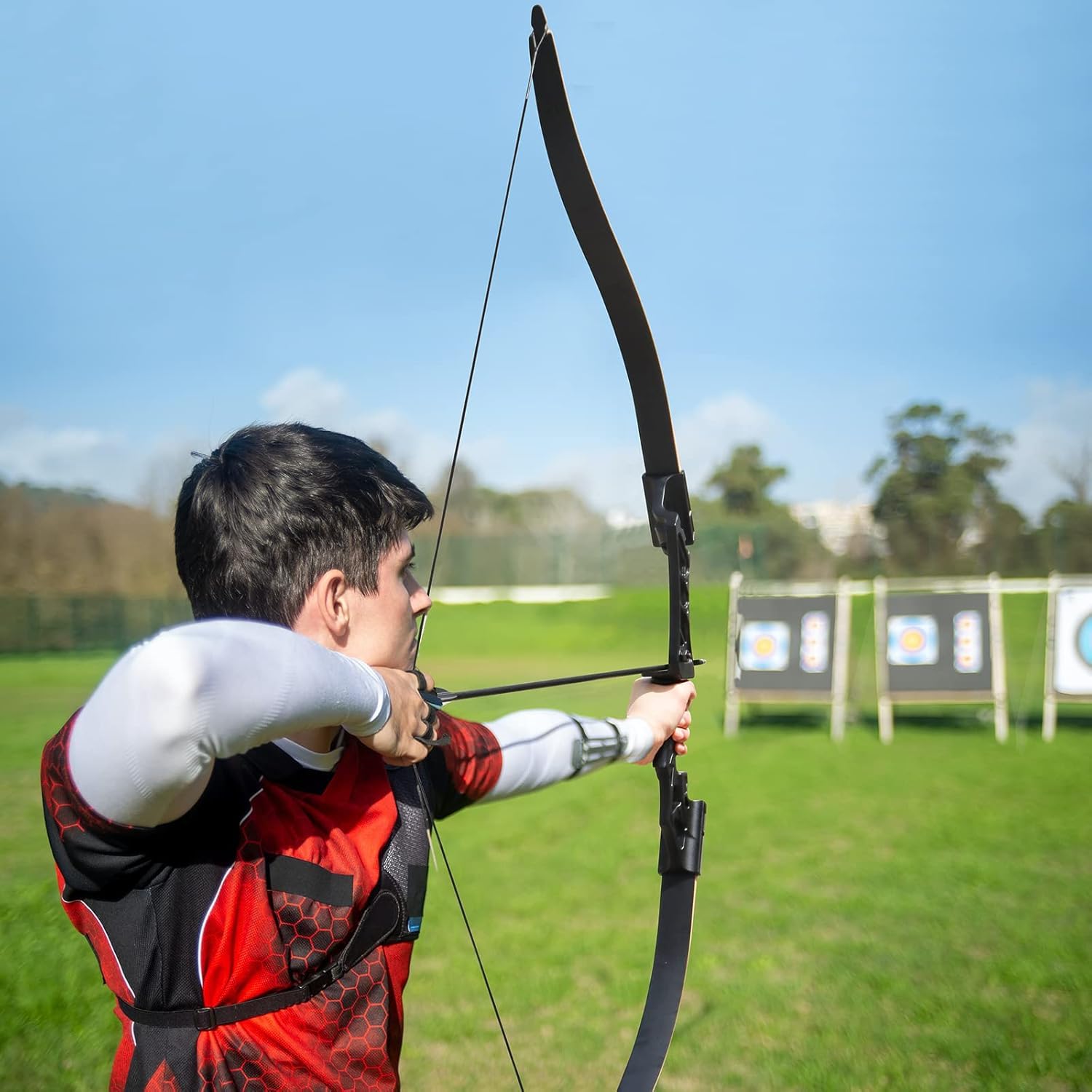 57" Recurvebogen Pfeil und Bogen Set für Erwachsene Rechte Hand 30-60LBS Jagd Longbow Set für Die Jagdpraxis Outdoor-Sportarten