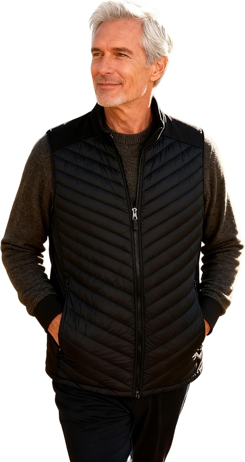 Krumba Mens Lightweight Quilted Vest: Zip Up Sleeveless Pockets Packable Jacket - Casual for Outdoor Running Hiking Travel