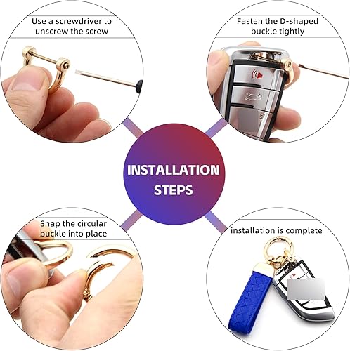 Miniatura 5 de NTNEV Llavero de cuero genuino para automóvil, llavero universal para automóvil, hecho a mano, rotación de 360 grados con anillo en D antipérdida, 2