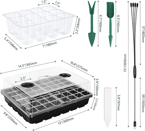 Miniatura 8 de CANNABMALL Bandeja de inicio de semillas con alfombrilla térmica de plántulas, diodos Samsung LM281B Light de crecimiento, bandejas de inicio de