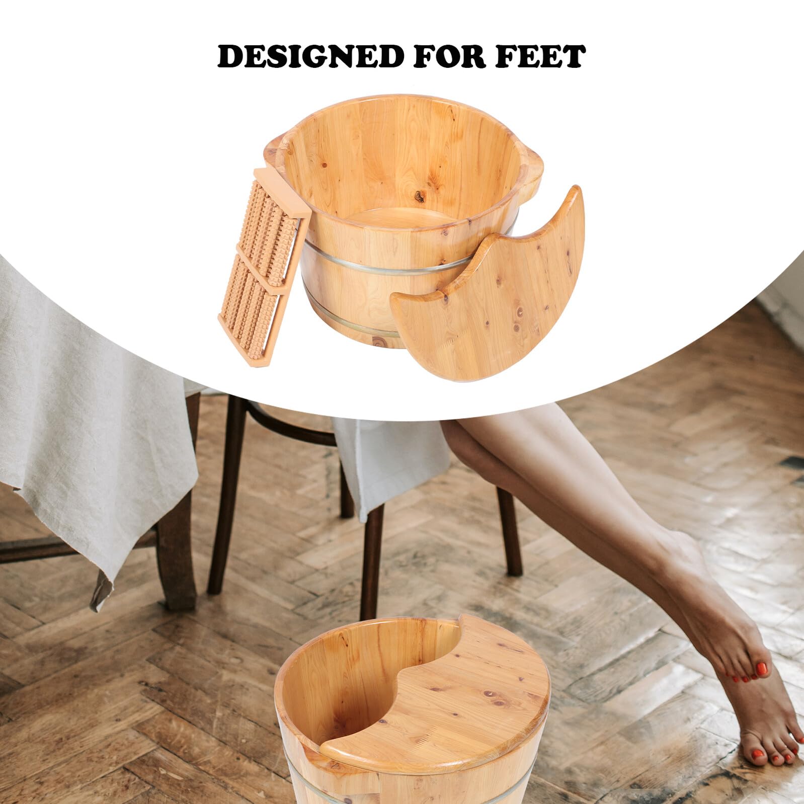 Pediluvio Facile da Pulire in Legno Massaggiatore e Coperchio , da Bagno per Piedi a Grande Capacità per Domestico