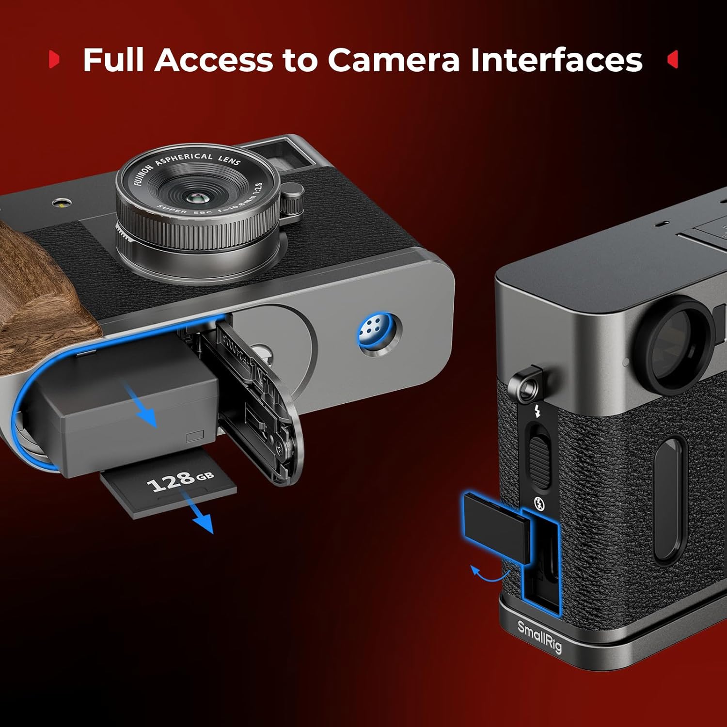 SMALLRIG X Half Wooden L-Shaped Mount Plate for FUJIFILM, L Plate with Ergonomic Wood Side Handle, Includes Hot Shoe Cover (Charcoal Silver) - 5394 - Image 5