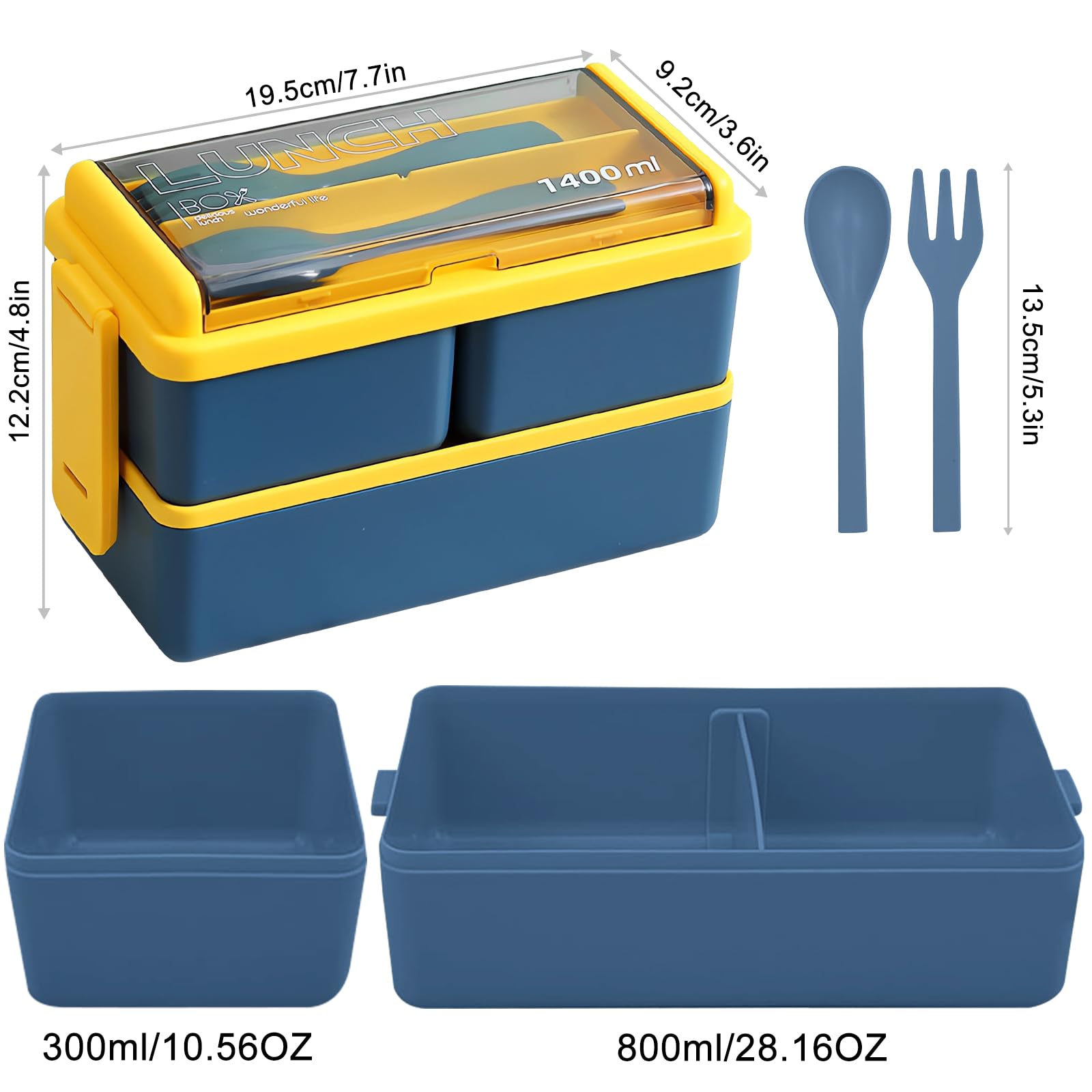 Boîte à Déjeuner 1400 Ml Avec Compartiments Et Couverts - Vert - Micro-ondes Et Lave-vaisselle